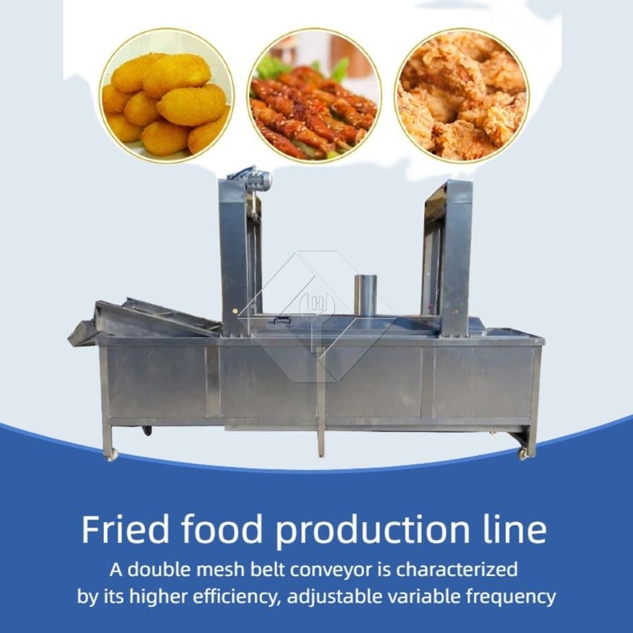 Elektrische Hähnchenfritteuse, Hähnchenfritteuse, automatische kontinuierliche Fritteuse, Hamburger-Frittiermaschine mit Förderband