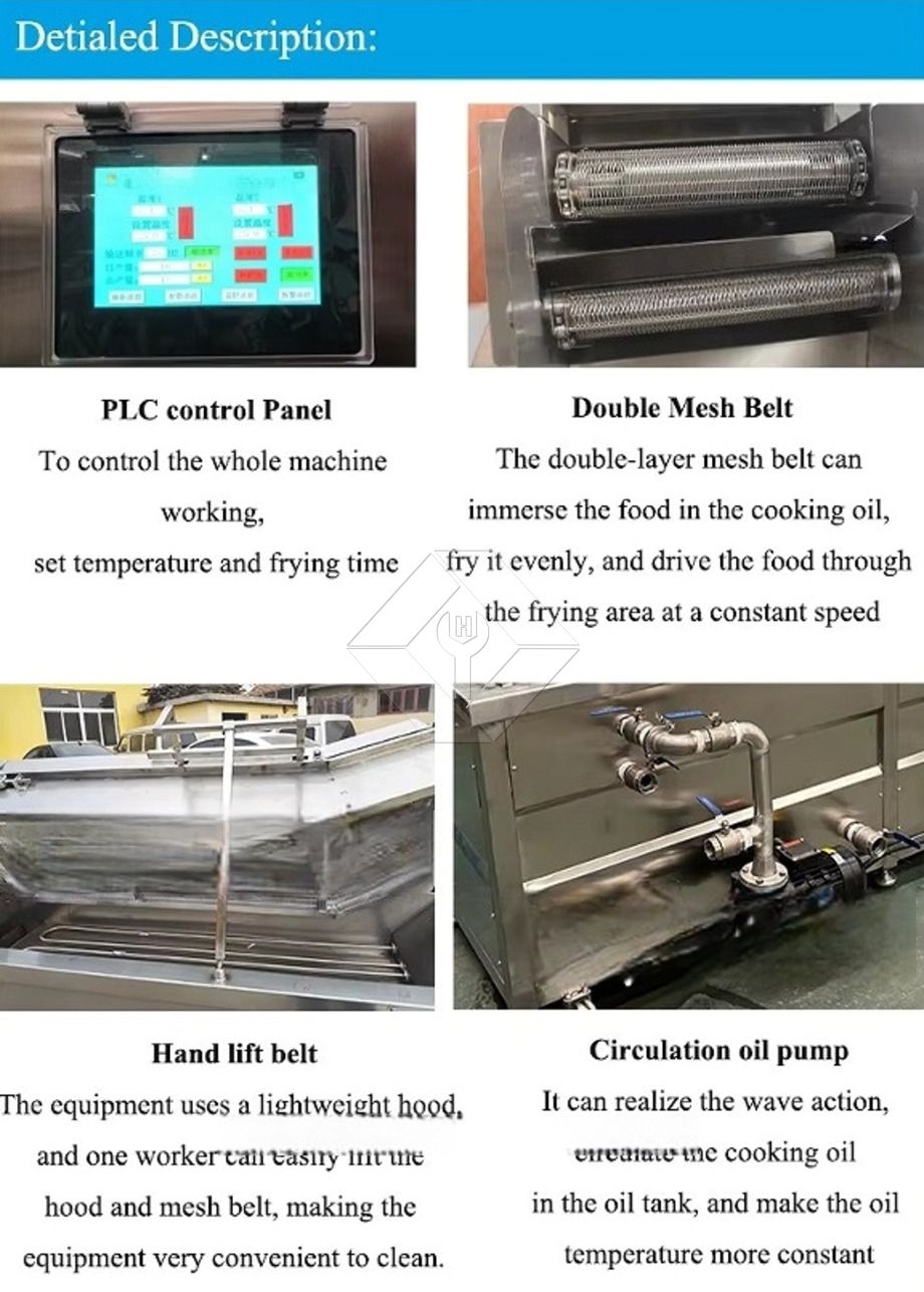Elektrische Hähnchenfritteuse, Hähnchenfritteuse, automatische kontinuierliche Fritteuse, Hamburger-Frittiermaschine mit Förderband Elektrische Hähnchenfritteuse, Hähnchenfritteuse, automatische kontinuierliche Fritteuse, Hamburger-Frittiermaschine mit Förderband