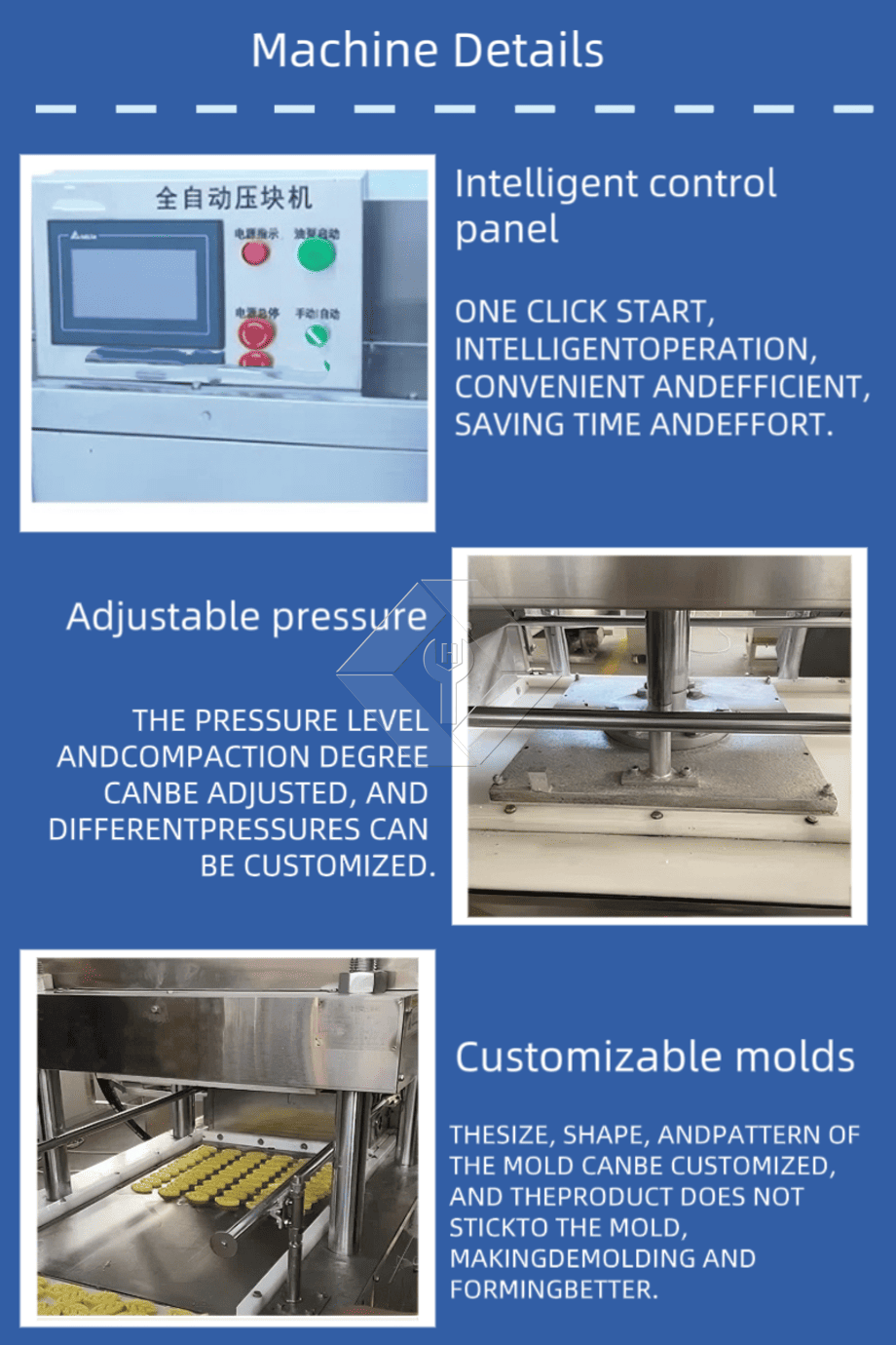 Edelstahl-Reiskuchen-Maschine, Zuckerwürfelformmaschine, braune Würfelzuckerpresse, die Maschine herstellt