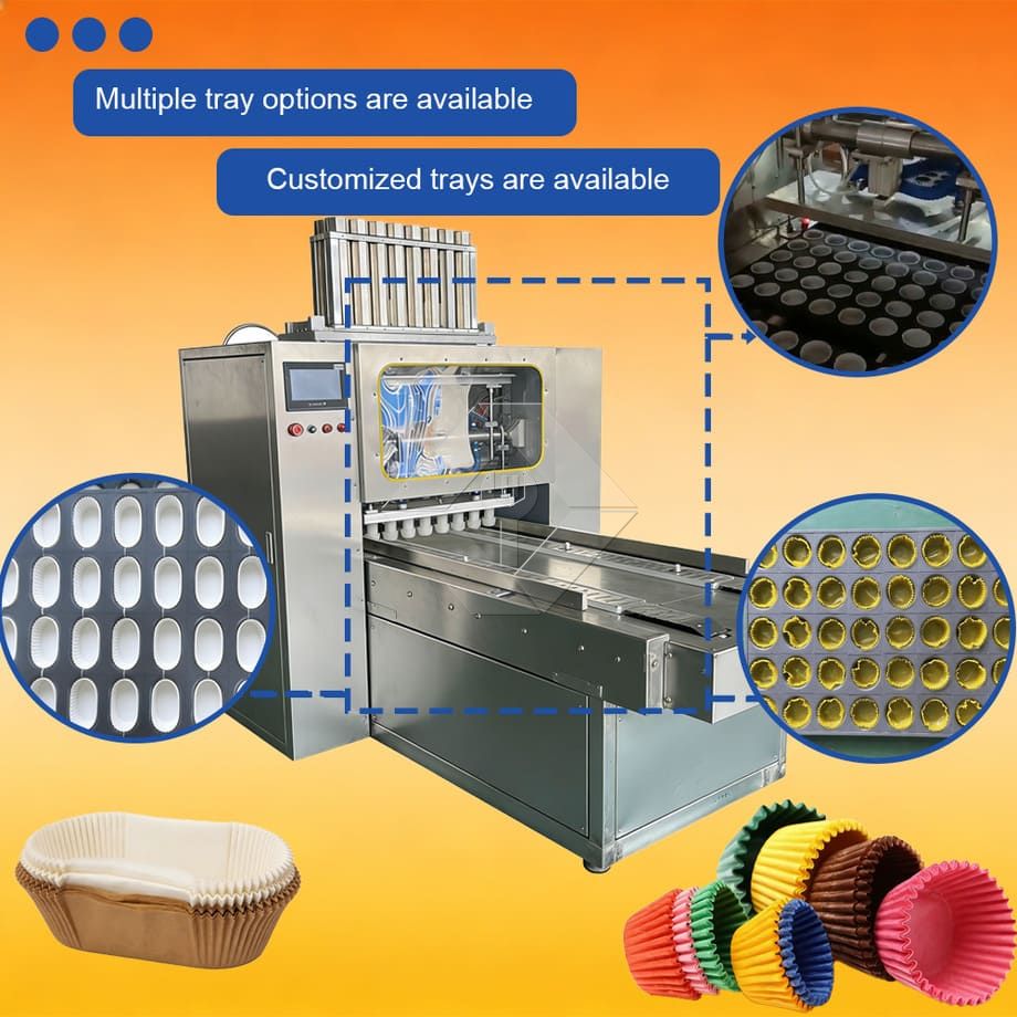 Automatische Muffin-Produktionslinie zum Fabrikpreis, industrielle Mini-Cupcake-Herstellungsmaschine zum Einlegen von Cupcake-Papieren