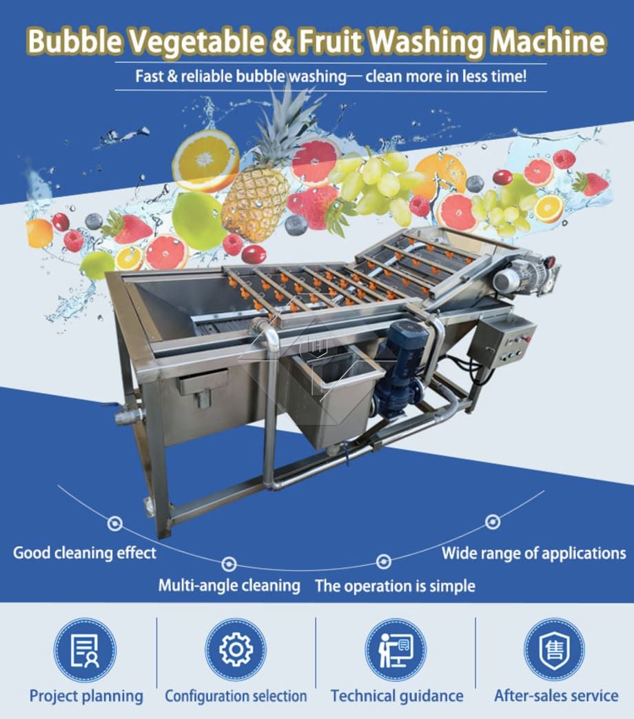 Obst- und Gemüsewaschförderer | Blasenwaschmaschine für eine effiziente Produktreinigung