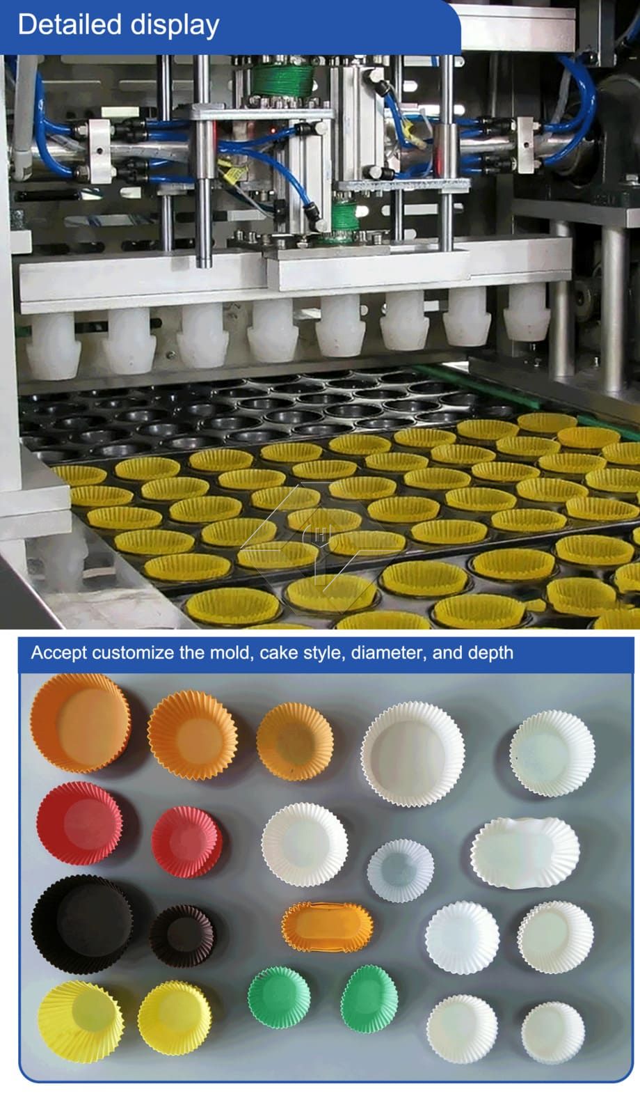 Automatische Muffin-Produktionslinie zum Fabrikpreis, industrielle Mini-Cupcake-Herstellungsmaschine zum Einlegen von Cupcake-Papieren